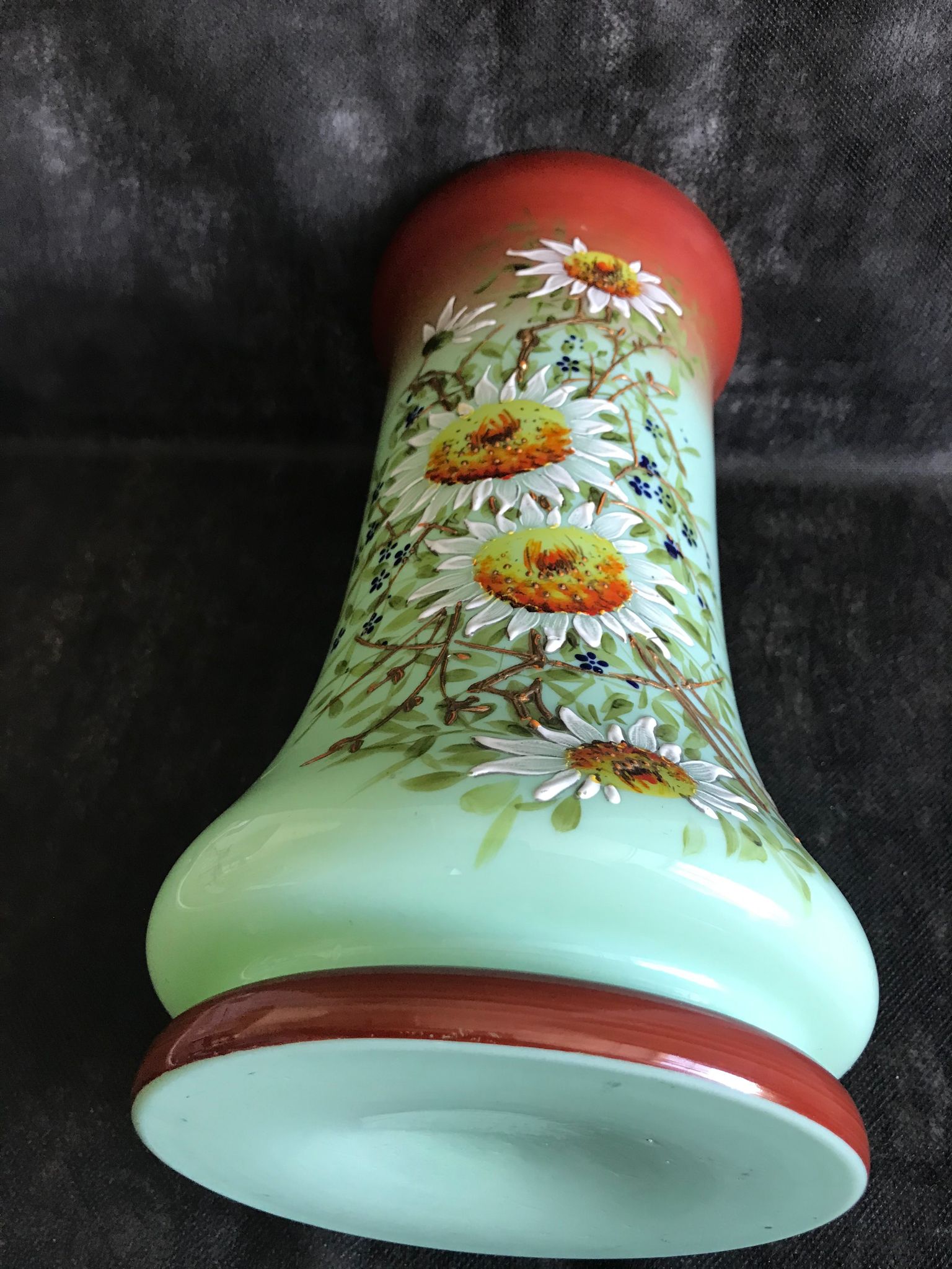 Vase Napoleon lll green opaline enamelled and gilded with fine gold