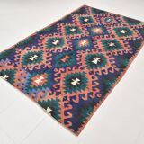 Red & Blue Geometric Vintage Kilim Rug, 158x238Cm