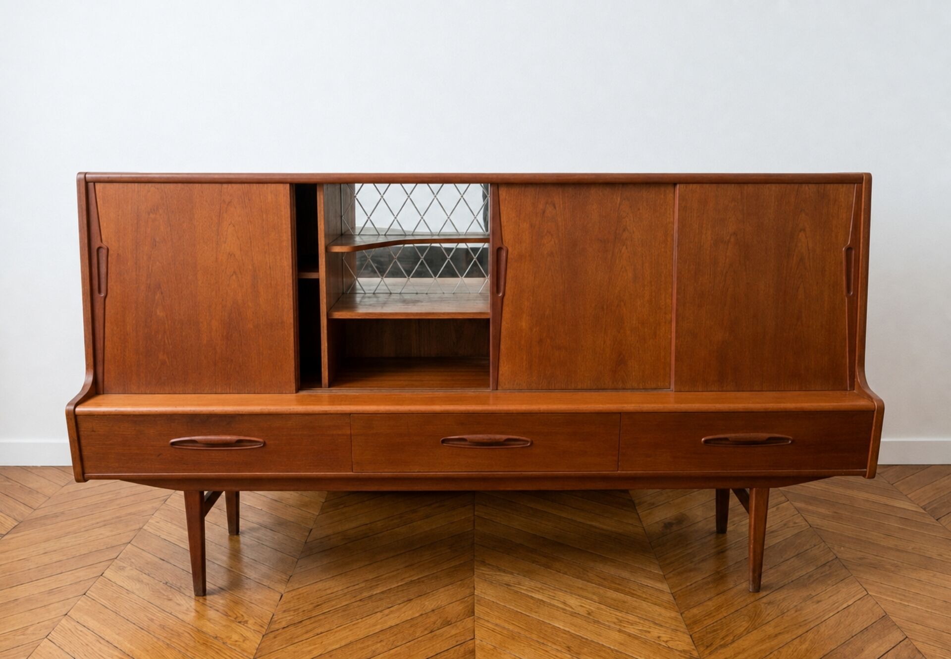 Enfilade / Teak highboard by A. Jensen & Molholm for Herning, Denmark