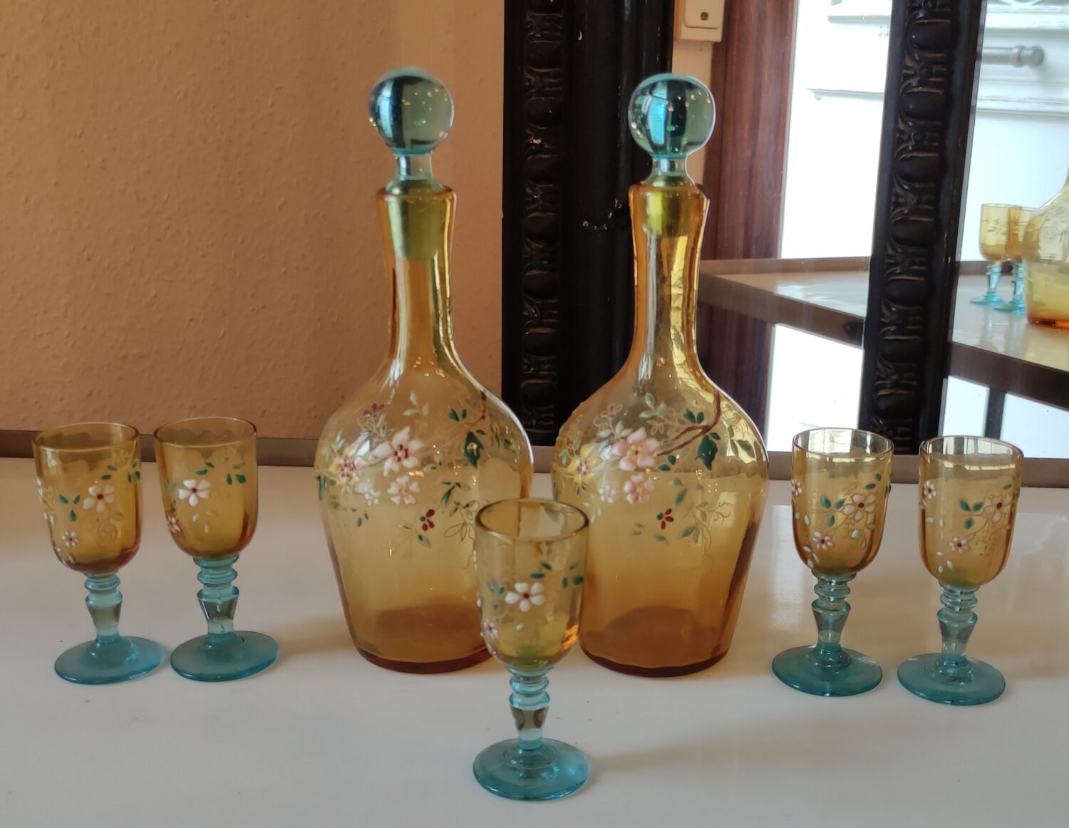 Old enamelled liquor service