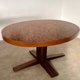 Old inlaid wood table designed by Dieter Waeckerlin Idealheim from the 60s, extendable