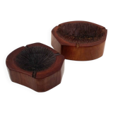 Organic modern set of 2 wood ashtrays, France 1970s