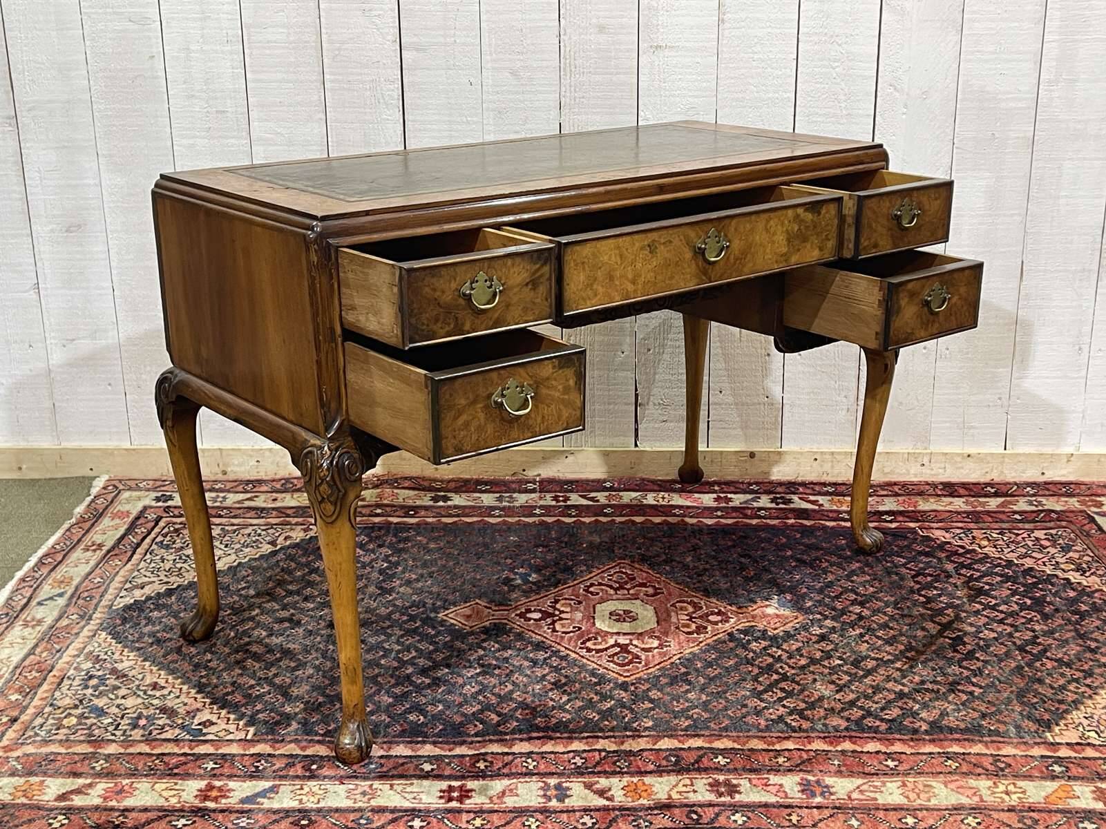 1930s Chippendale English desk in burr walnut