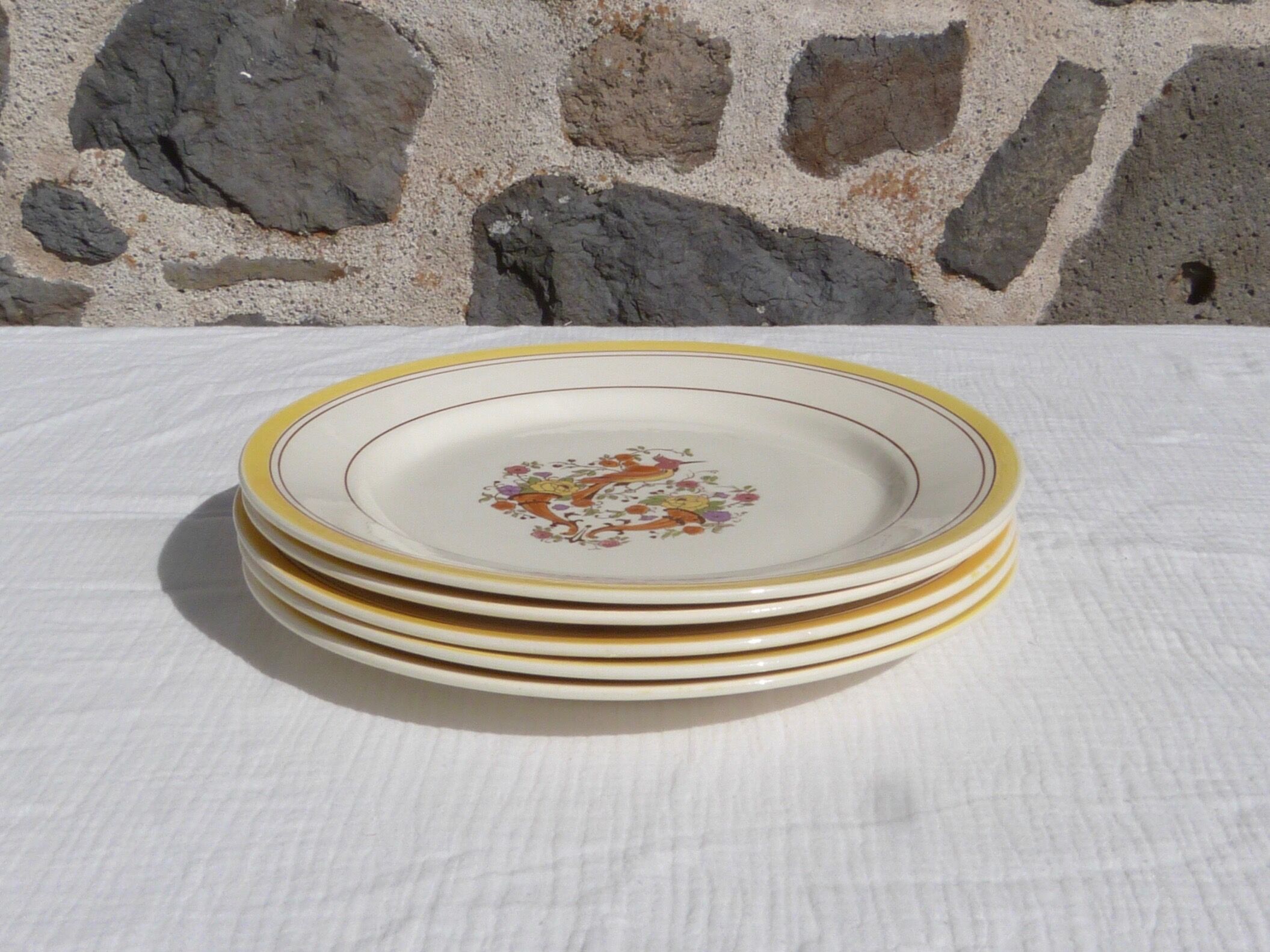 Set de 5 assiettes oiseau Boch la Louvière
