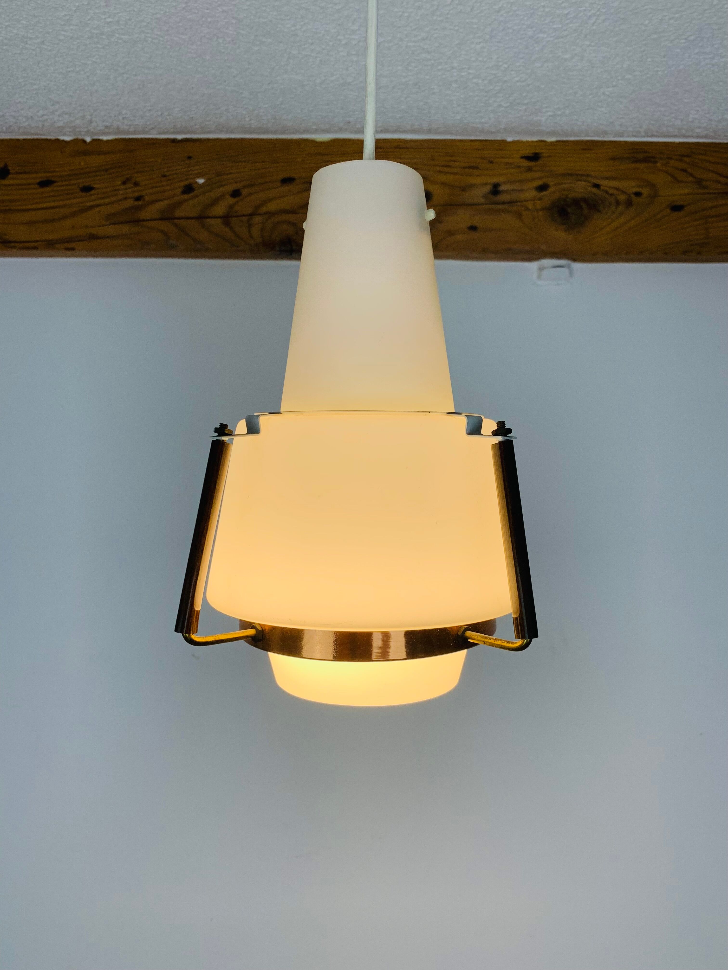 Opaline and brass suspension Scandinavian style 60s
