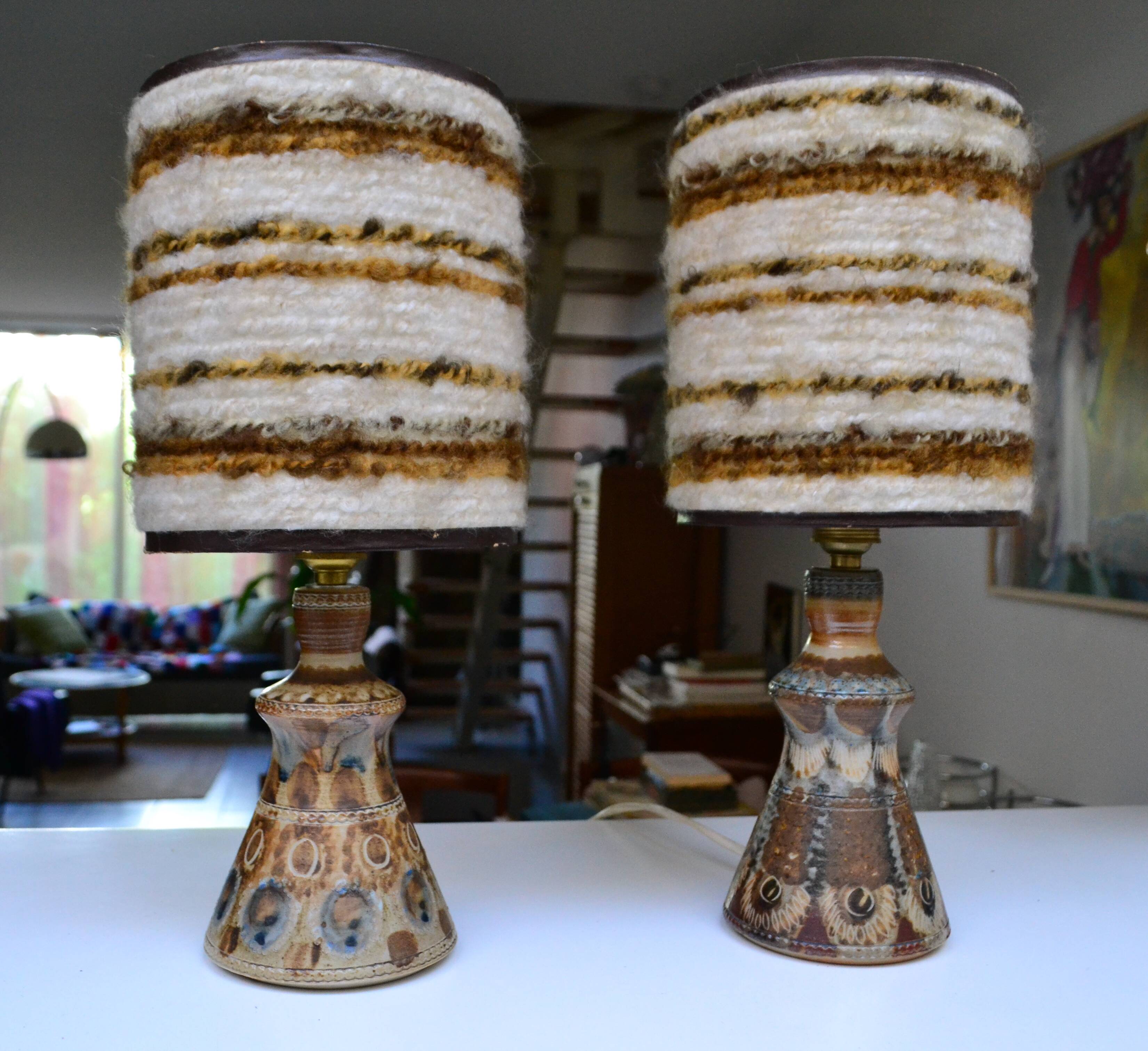 Pair of bedside lamps by Jean-Claude Courjault, ceramic, 1970s.