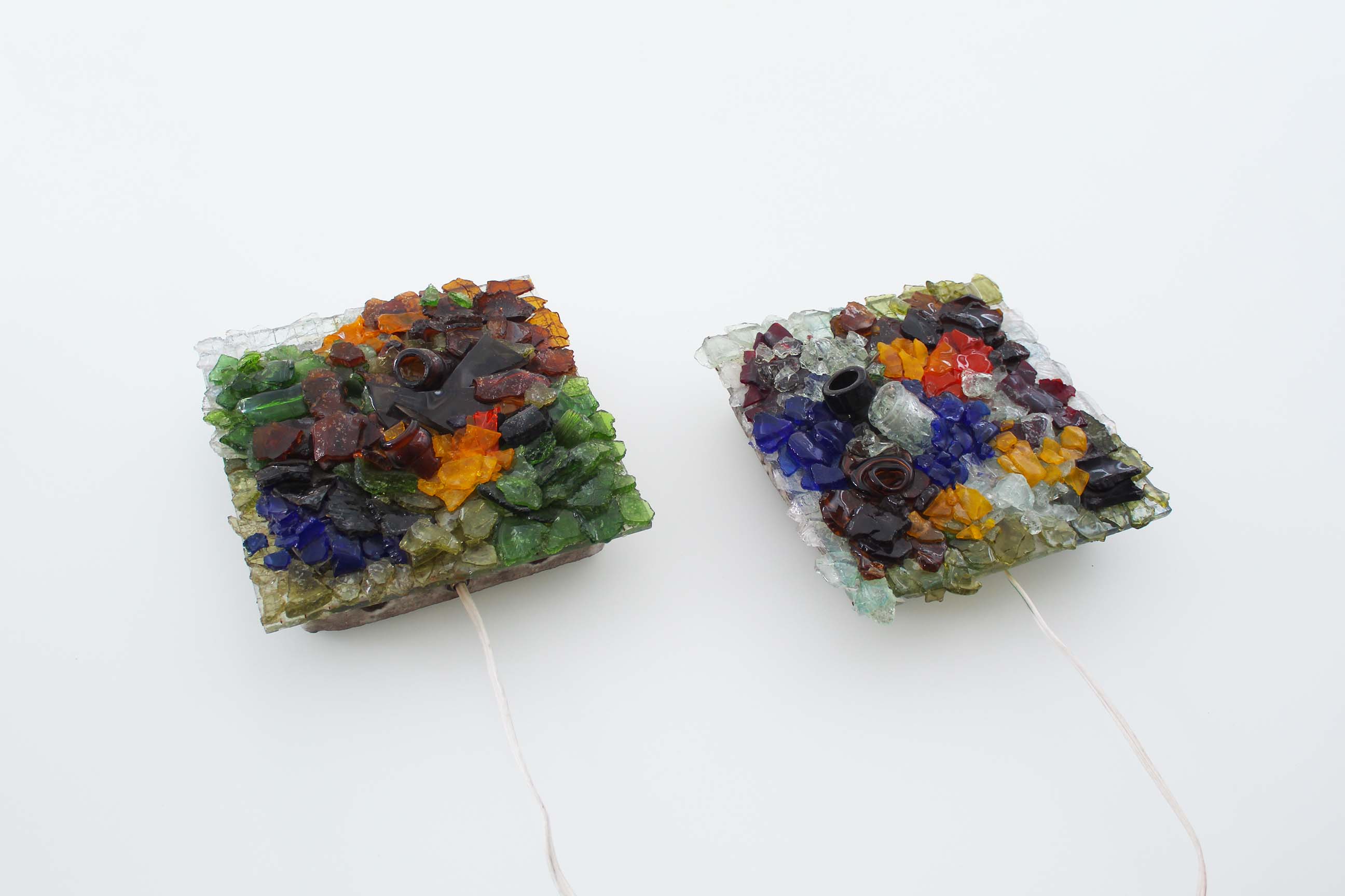 Pair of faceted glass brutalist sconces