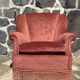 Vintage pink velvet armchair with fringes