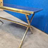 Table basse pied bambou doré et formica palissandre 1972