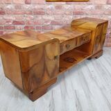 Renovated art deco dressing table with mirror, light walnut