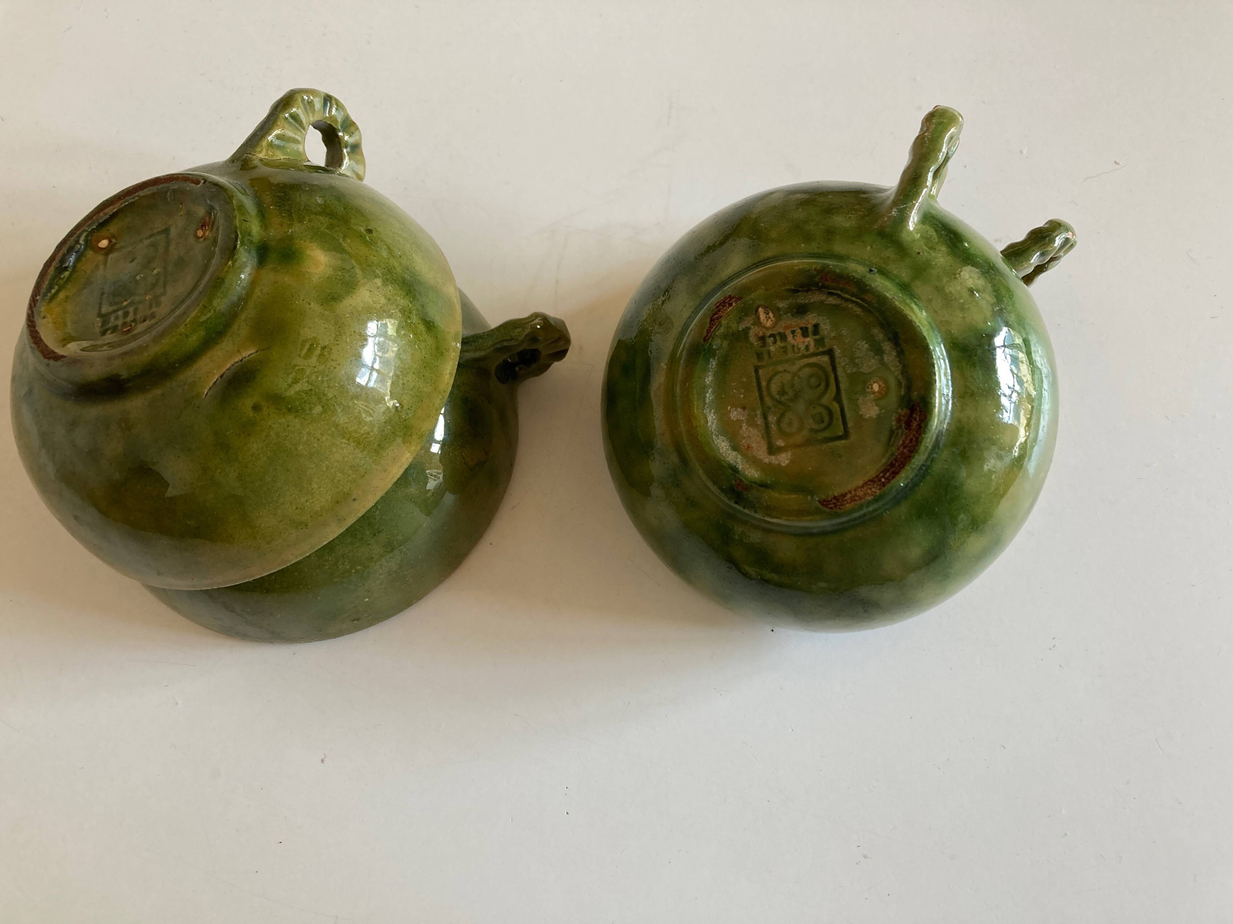 Set of 4 green glazed earth bowls from Biot 1960