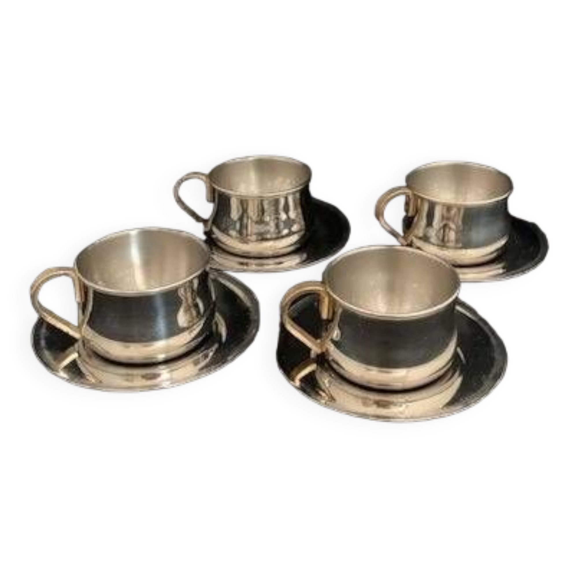 Set of 4 cups and their saucer "Inoxry" Italy
