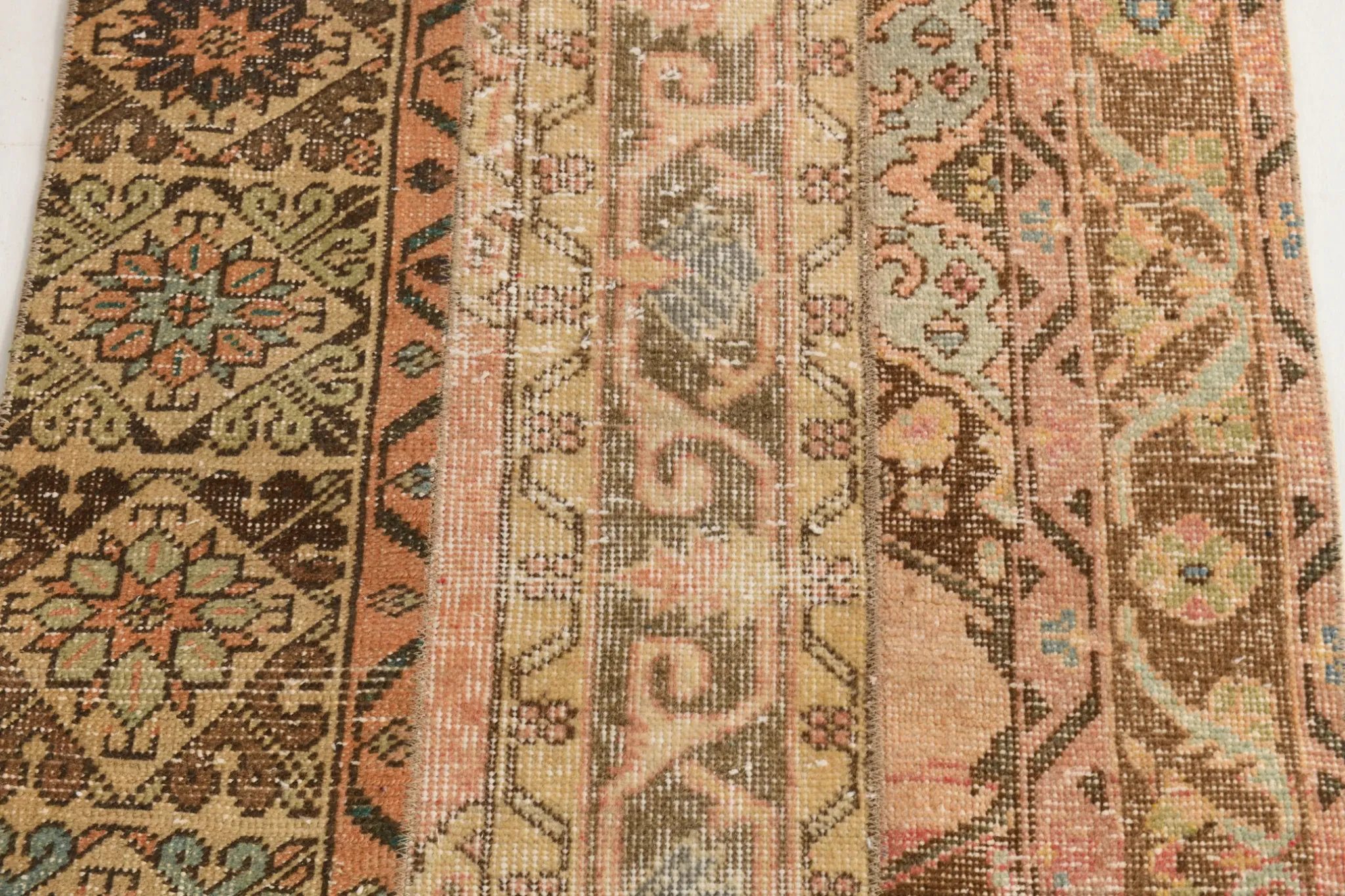 Brown Cream Vintage Persian Runner Rug, Rugs For Rustic Hallway, 74x327Cm