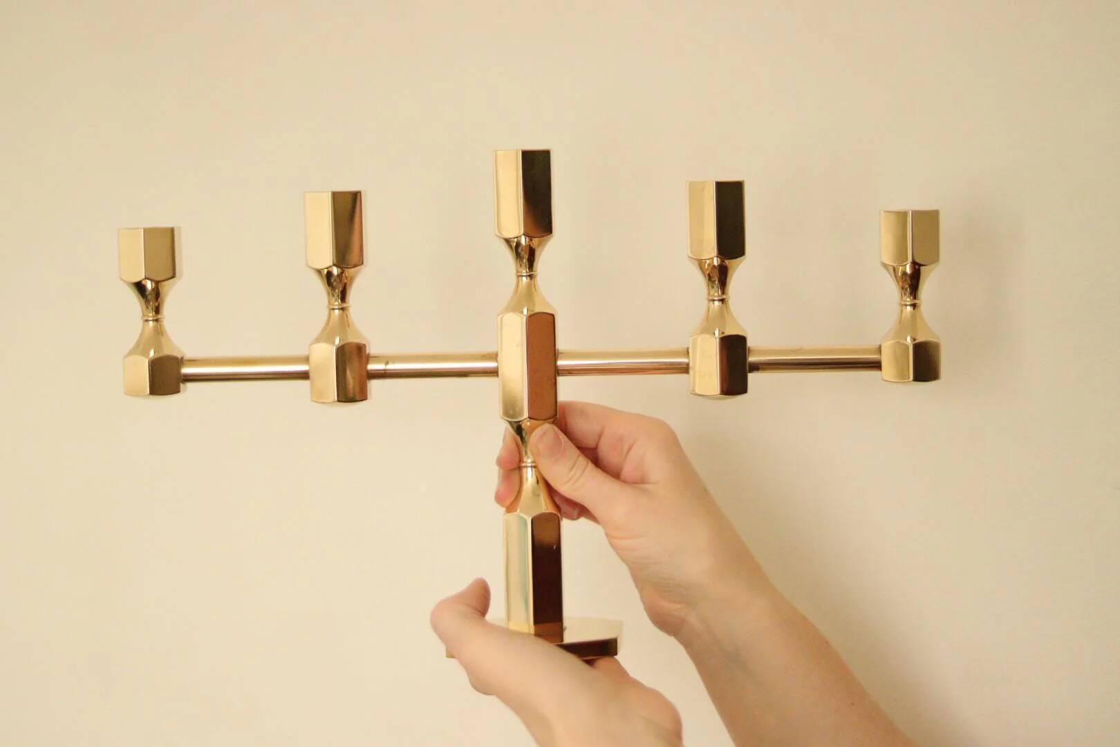 Swedish brass five arm candelabra by Gusum