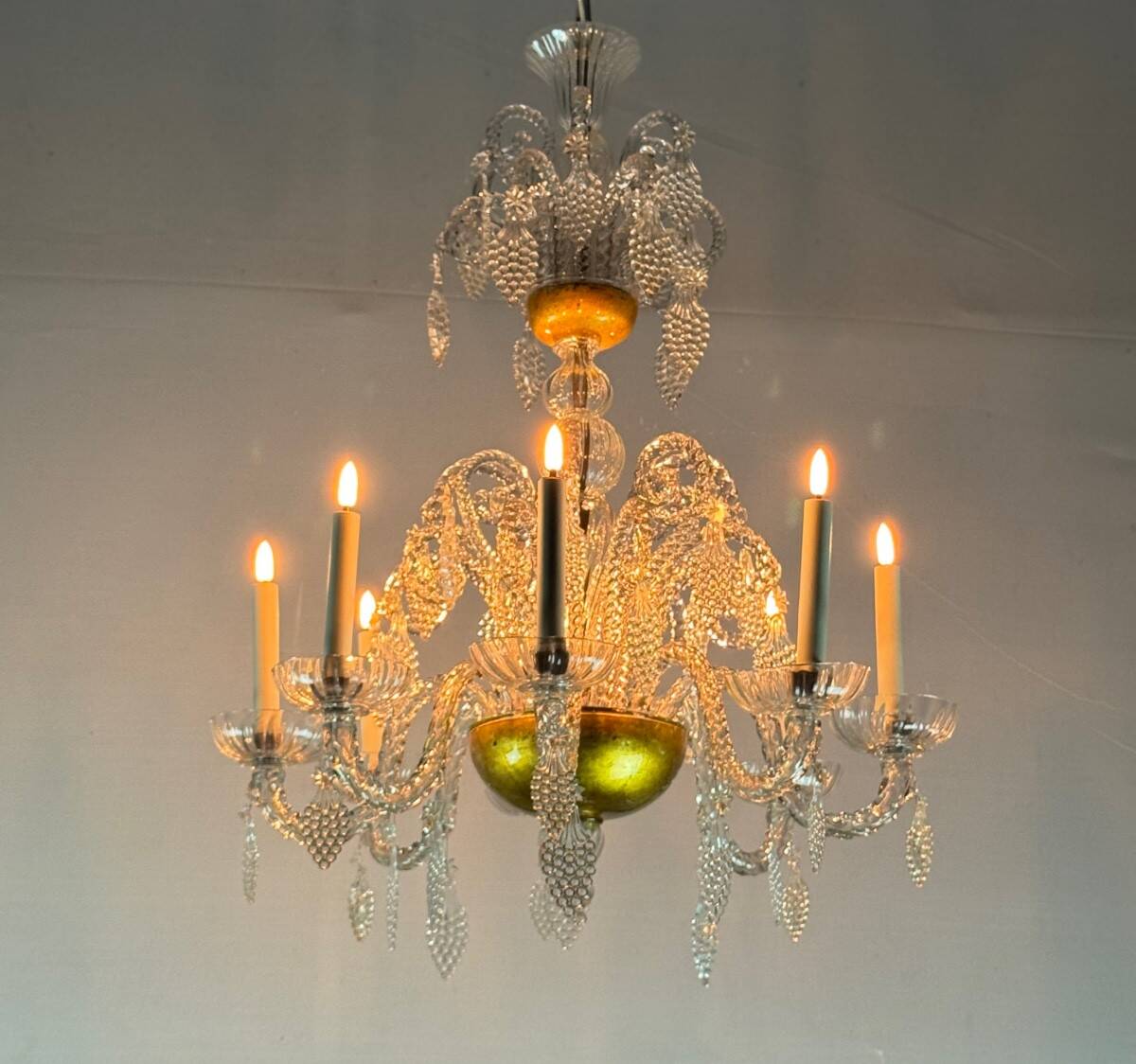 Liège chandelier in blown, molded and pinched glass, circa 1900