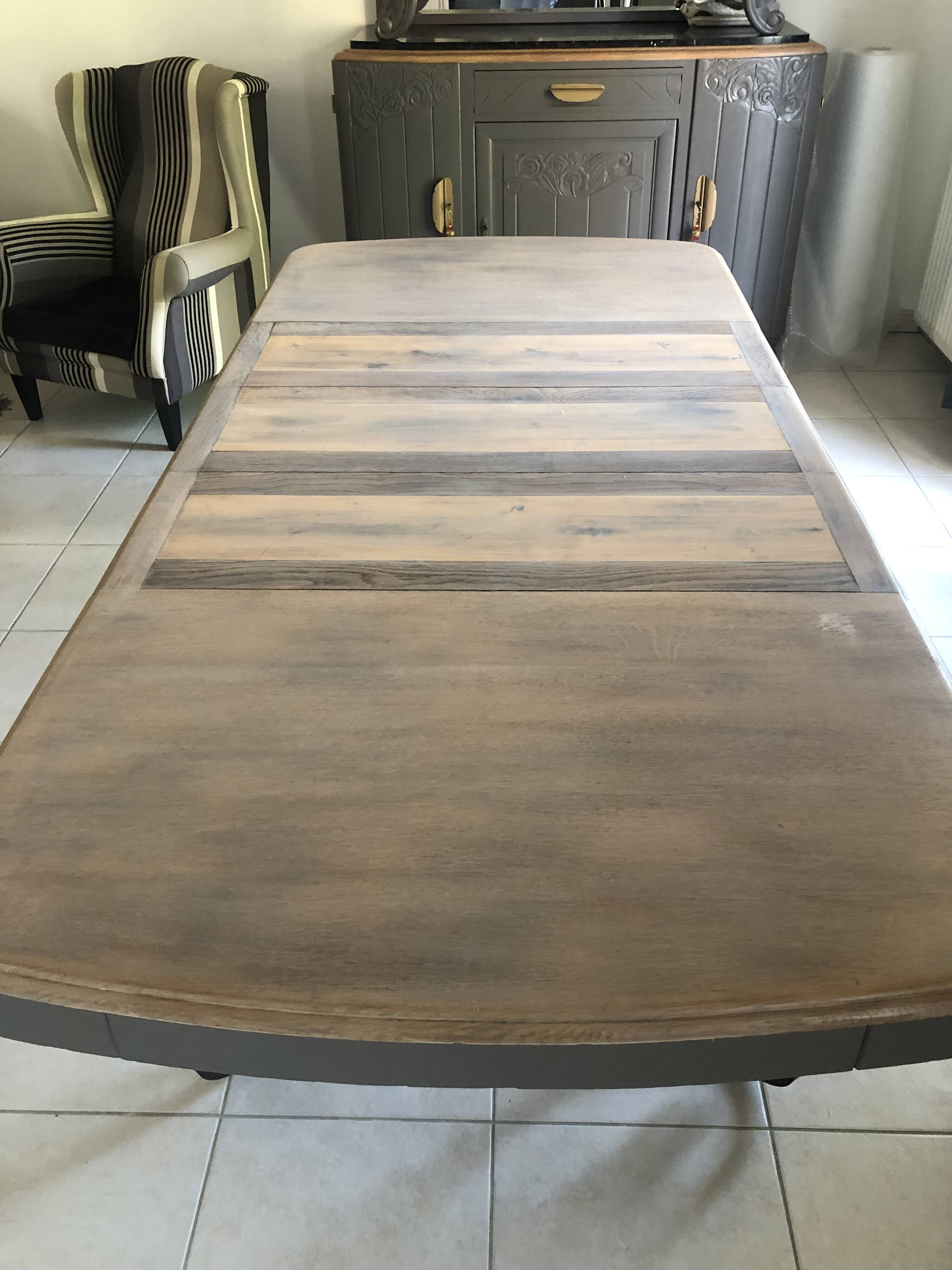Large wooden and wrought iron dining table, 220 cm