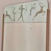 Rare Swedish Grace Mirror with etched decor of Huntress Diana with deers.