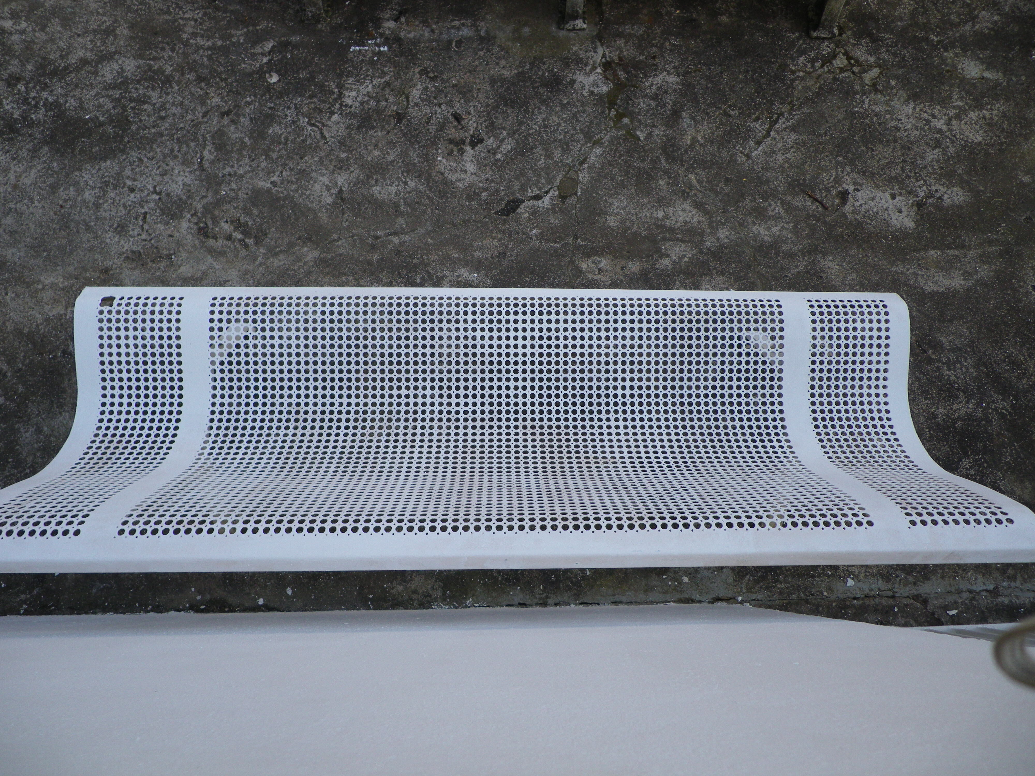 Old public wrought iron bench painted white - 50s