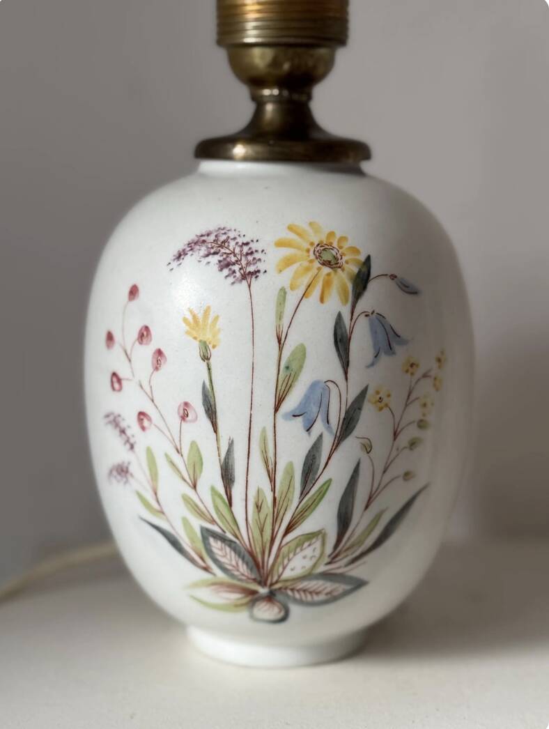 Lars Thorén RÖRSTRAND lampfoot, ceramic, handpainted, "wildflowers" floral