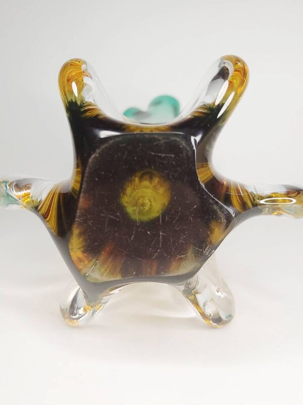 Vase en verre artistique aux nuances vert et ambre – années 60/70