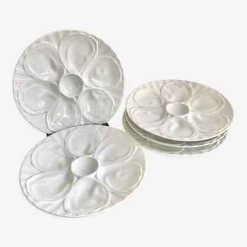 5 assiettes à huîtres Pillivuyt porcelaine blanche