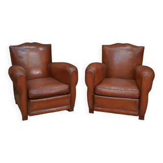 Pair of Cube 1950 armchairs in leather and velvet