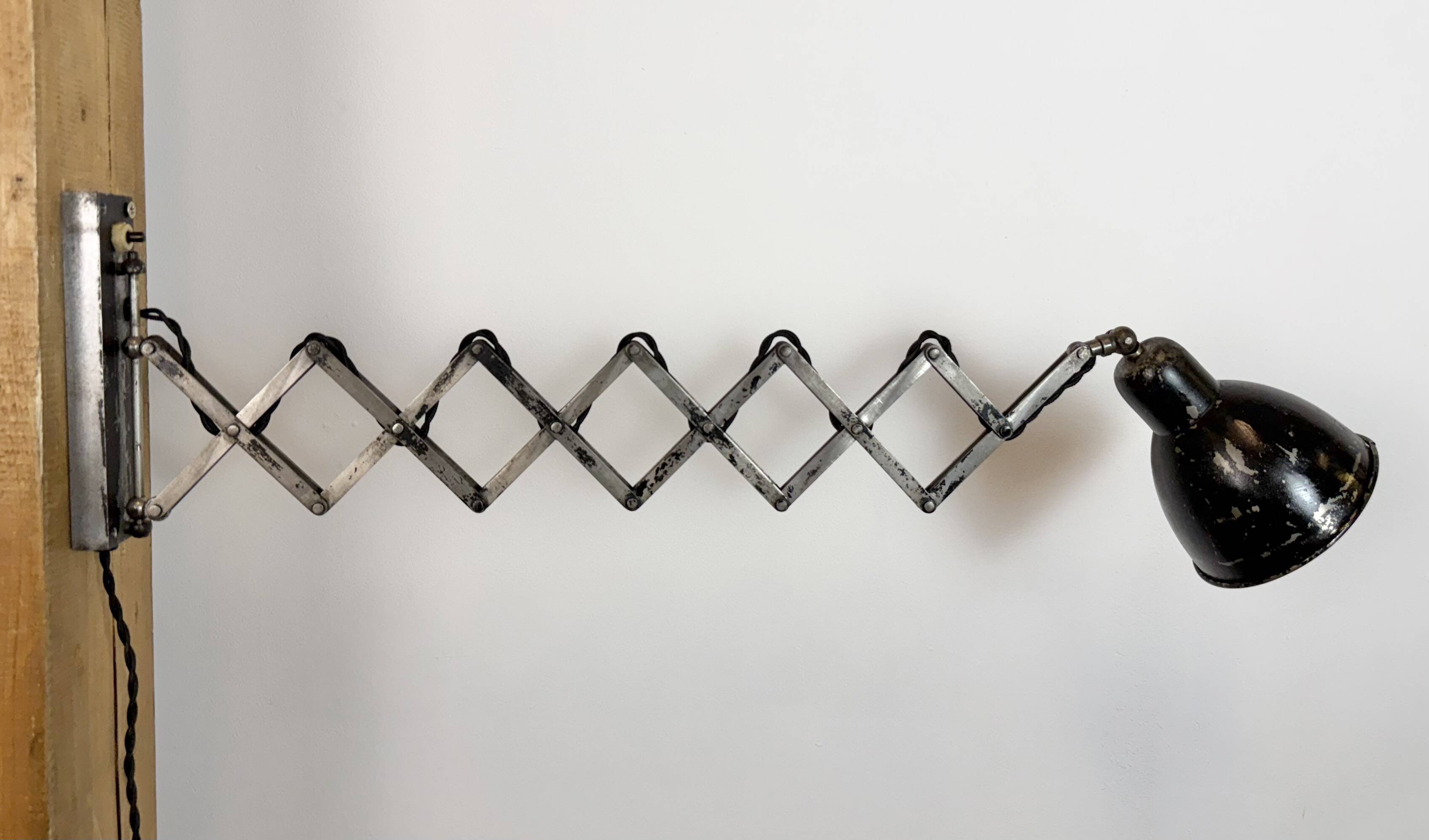 Industrial Black Scissor Wall Lamp, 1950s