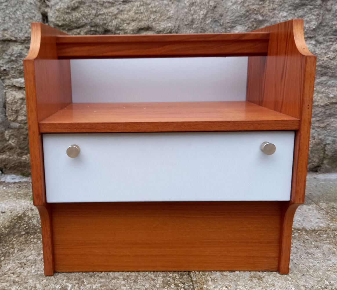 Pair of vintage bedside tables 70s teak and glass