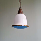 Suspension Bauhaus en opaline blanche et verre satiné bleu, années 1920