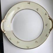 Cream and golden cake dish Limoges porcelain 50s