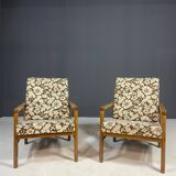 Pair of retro armchairs with floral upholstery, Czechoslovakia, 1960s