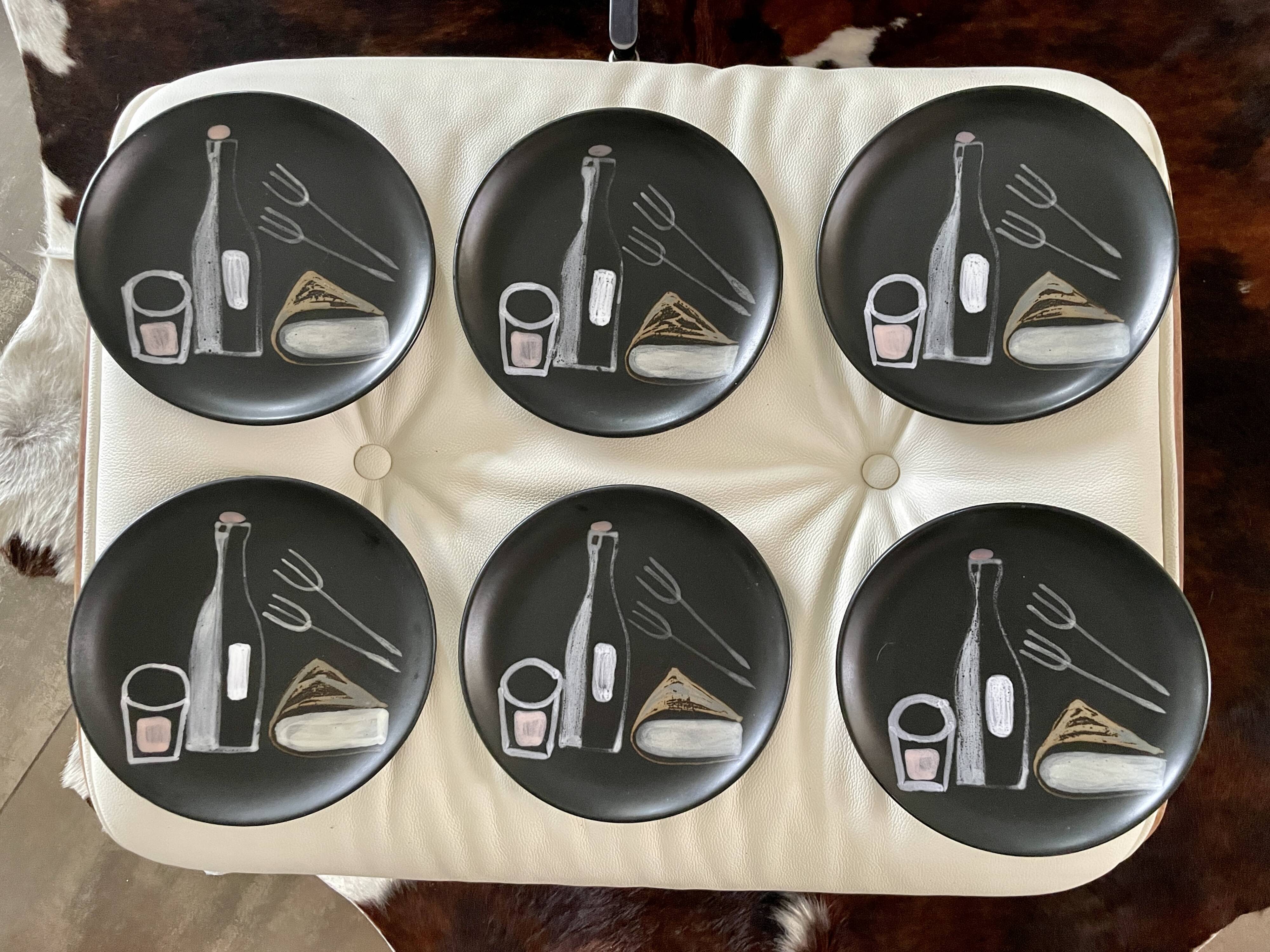 Set of 6 vintage painted ceramic plates 1960