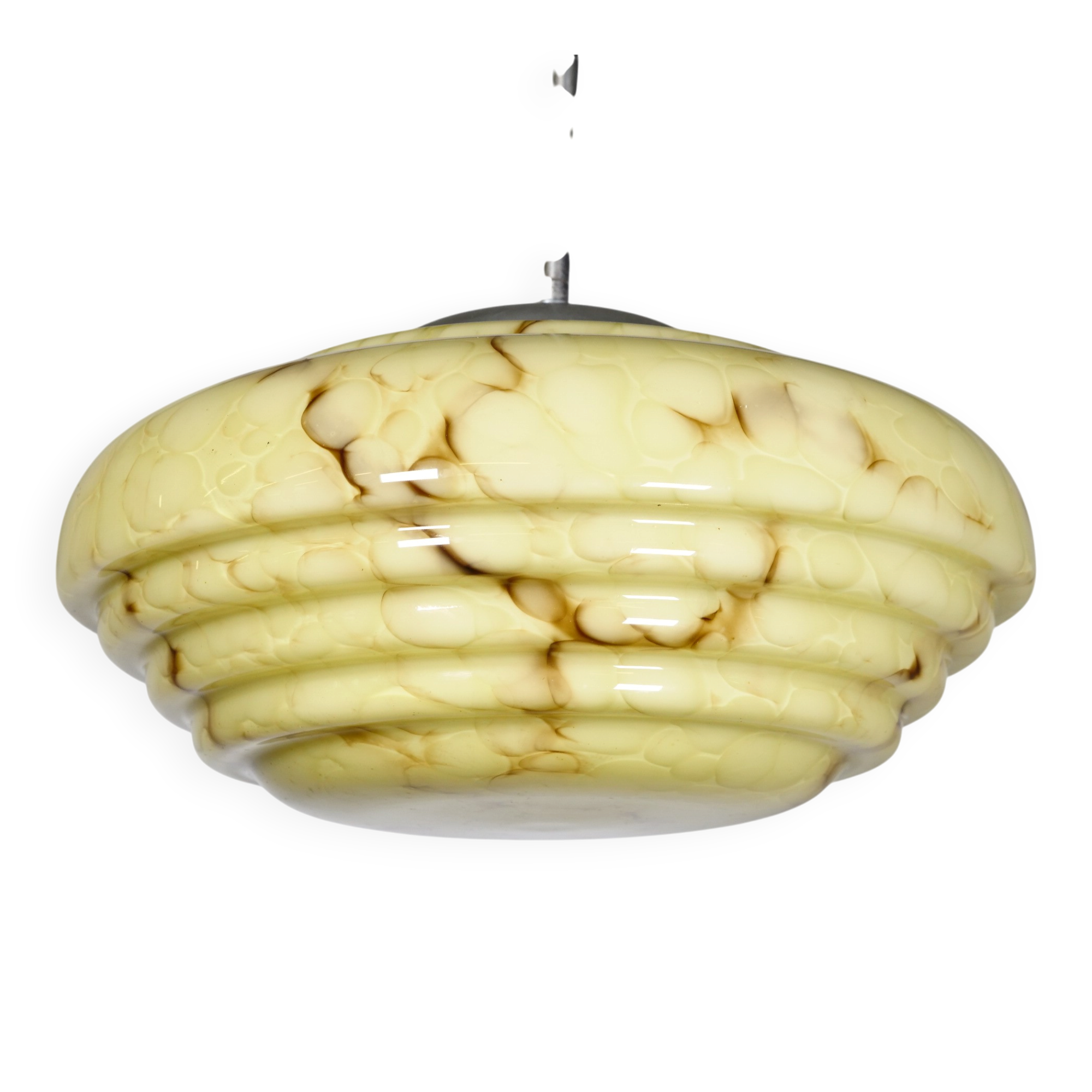 Art Deco Opaline Glass Ceiling Lamp, 1920s–1930s