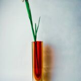 Red and yellow cubic Sommerso vase by Flavio Poli for Seguso, Murano, Italy, 1970