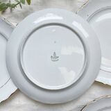 6 Vintage White Porcelain Plates with Gold Trim + 6 Small Mismatched Blue Jacobean Plates