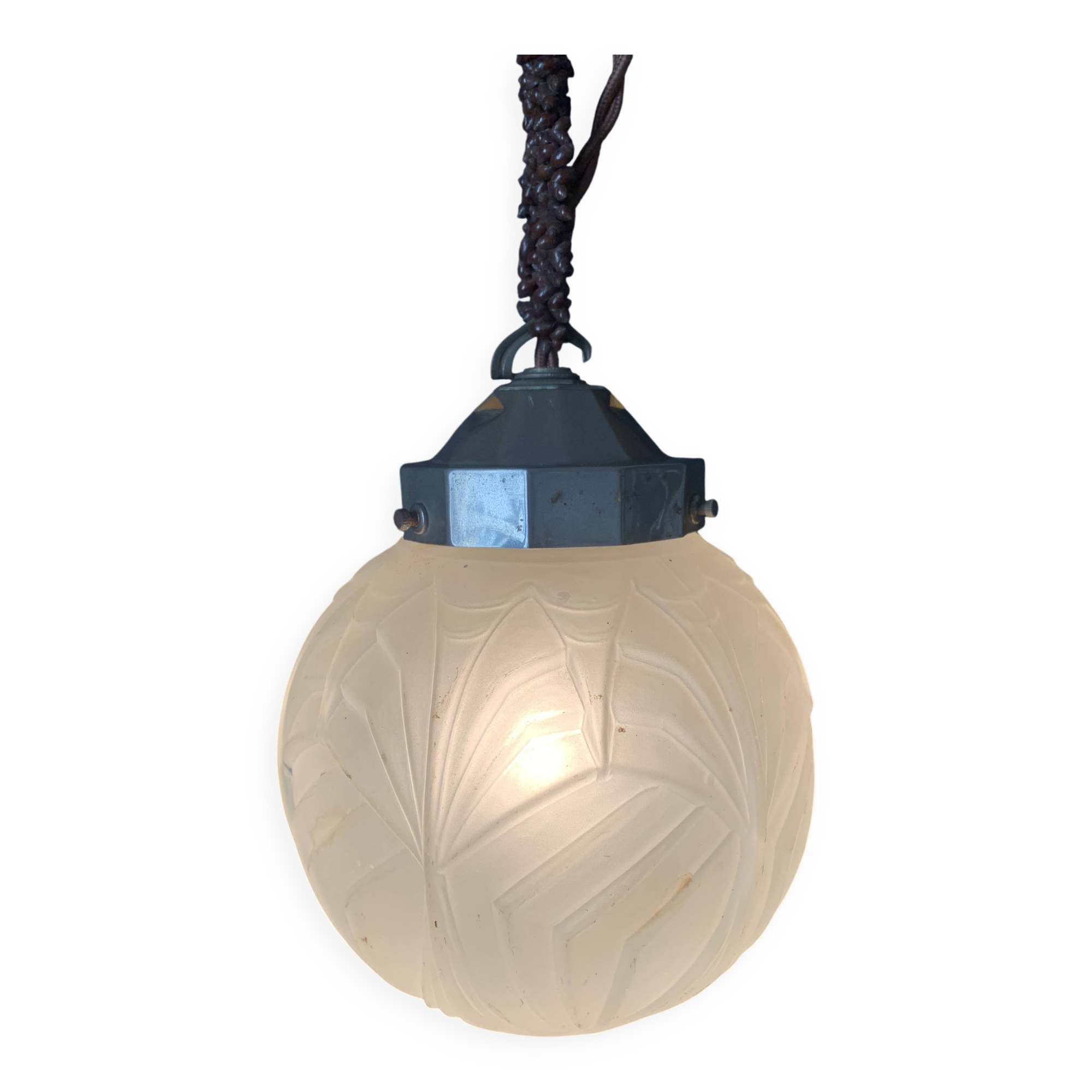 Art Deco molded glass globe pendant light, 1930