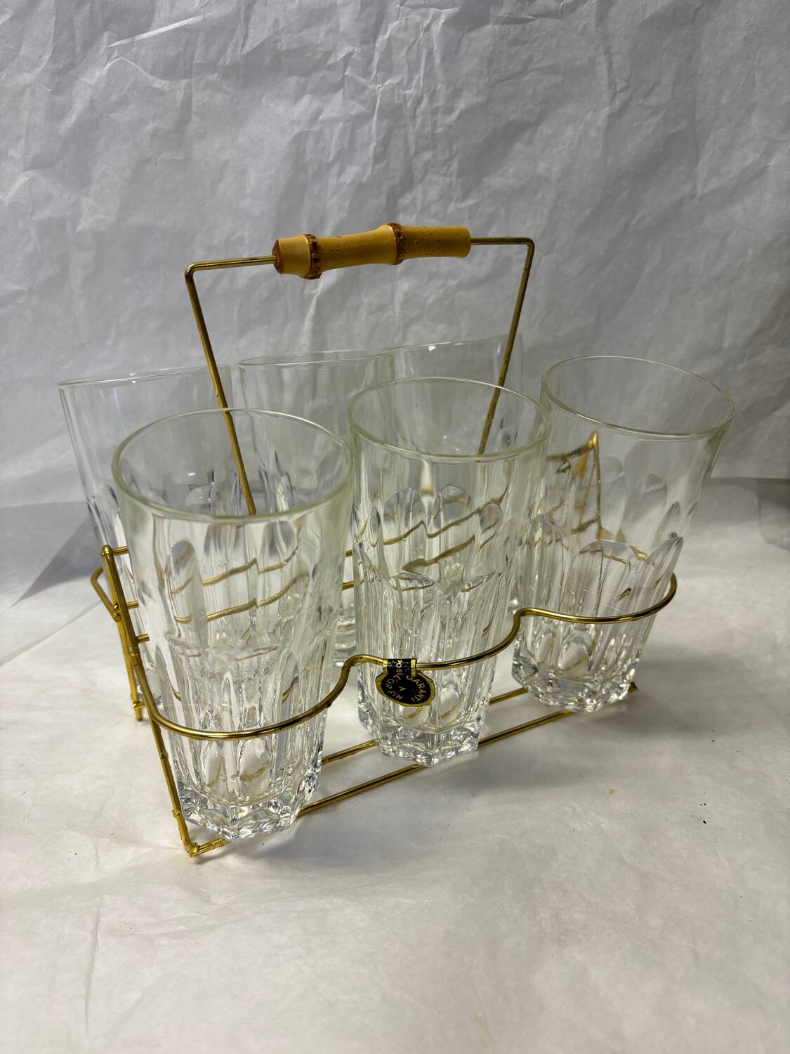 Set of 6 lemonade glasses with brass support