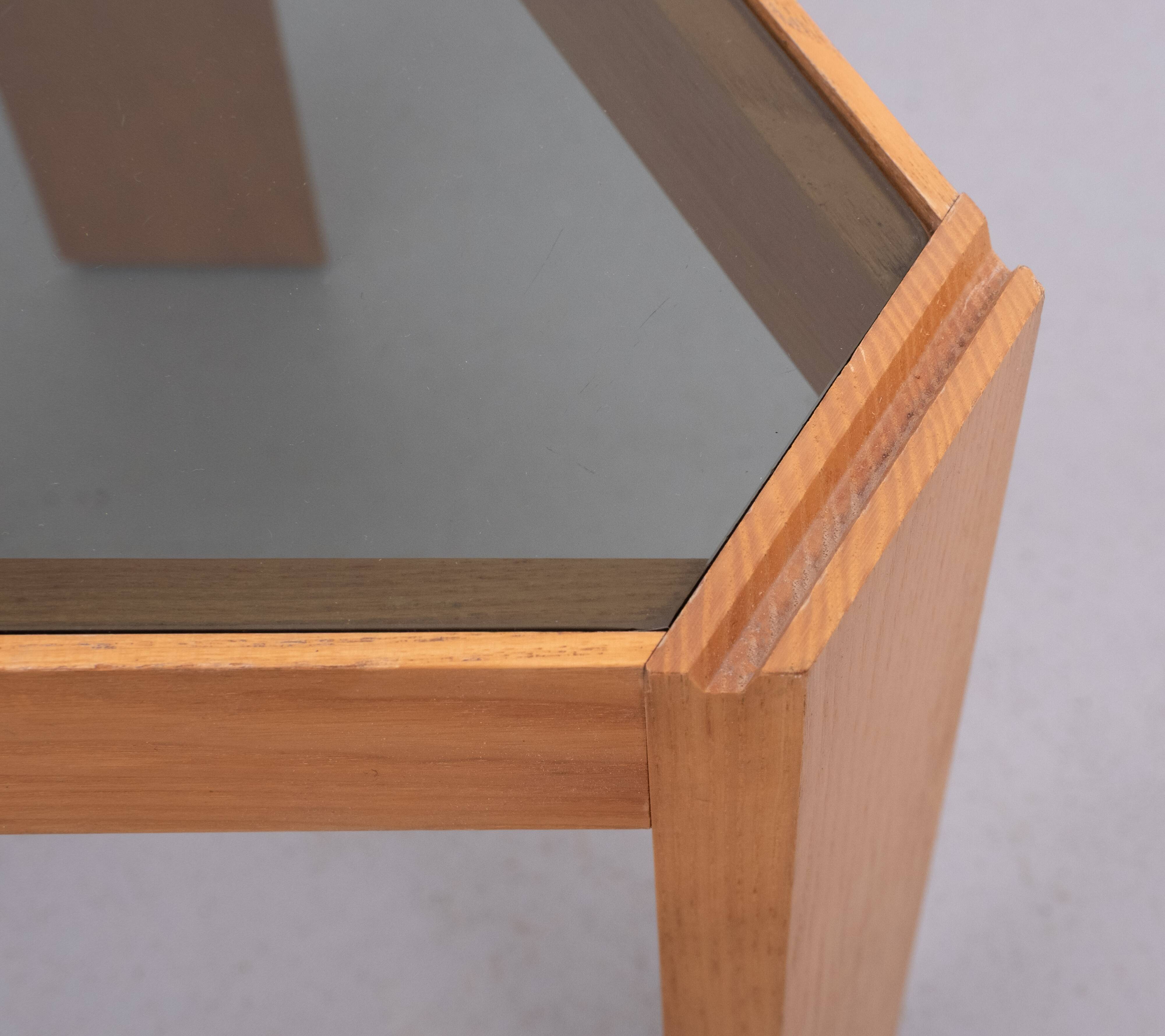 Porada Arredi Beechwood Smoked Glass side tables 1970s Italy