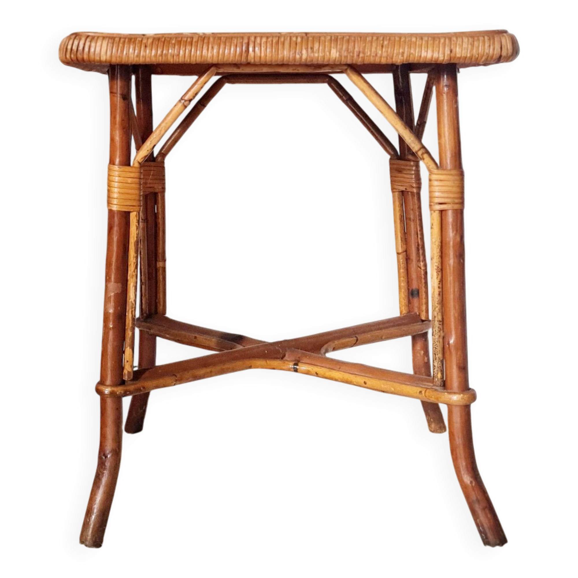 Vintage rattan stool or side table – 1960s Riviera style