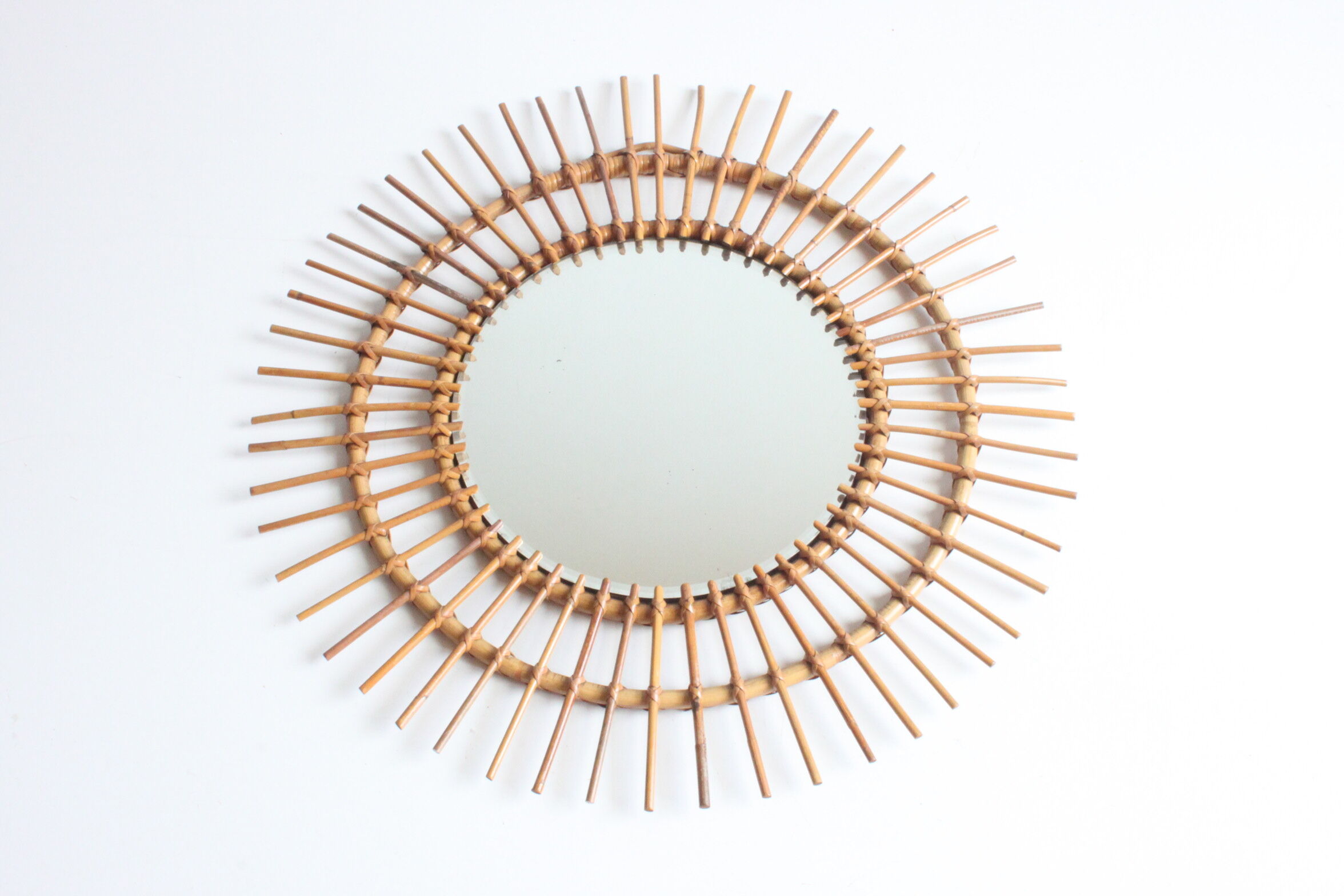 Rattan sunburst mirror 70cm, 1950