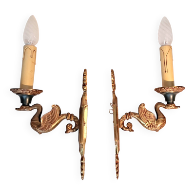 Paire d'appliques en bronze doré Maison Lucien Gau, Paris. Circa 1960
