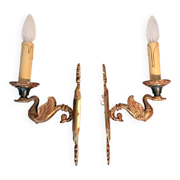 Pair of gilt bronze wall sconces by Maison Lucien Gau, Paris. Circa 1960.