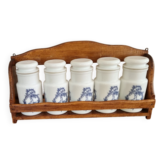 Spice cabinet with its 5 opal glass jars