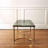 Neoclassical coffee table in Alpine green marble and brass, 1960/70