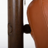 Brutalist Lounge Chair and Ottoman in Cognac Leather , 1970s