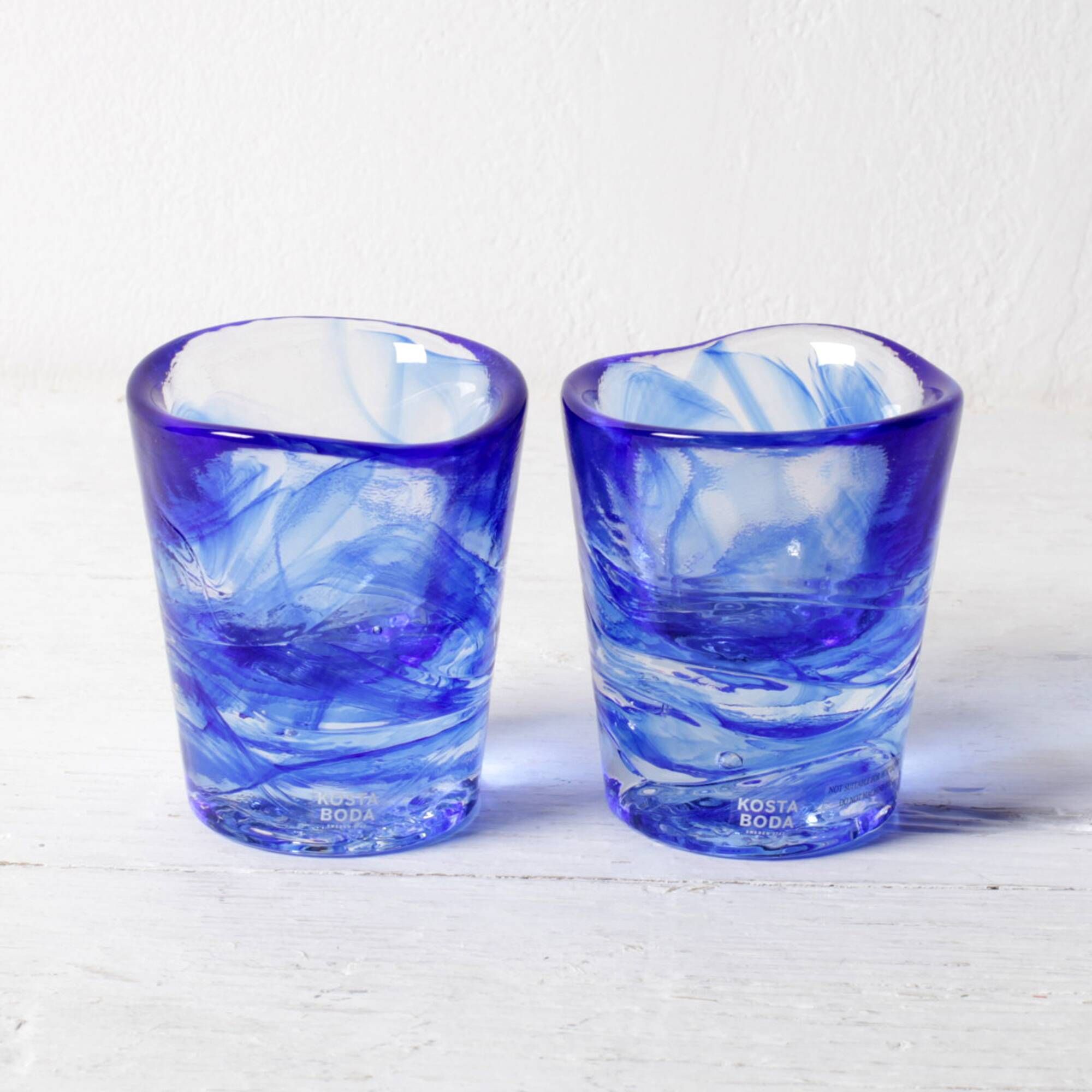 Set of 2 Kosta Boda Blue Shot Glasses 'Mine' by Ulrica Hydman Vallien