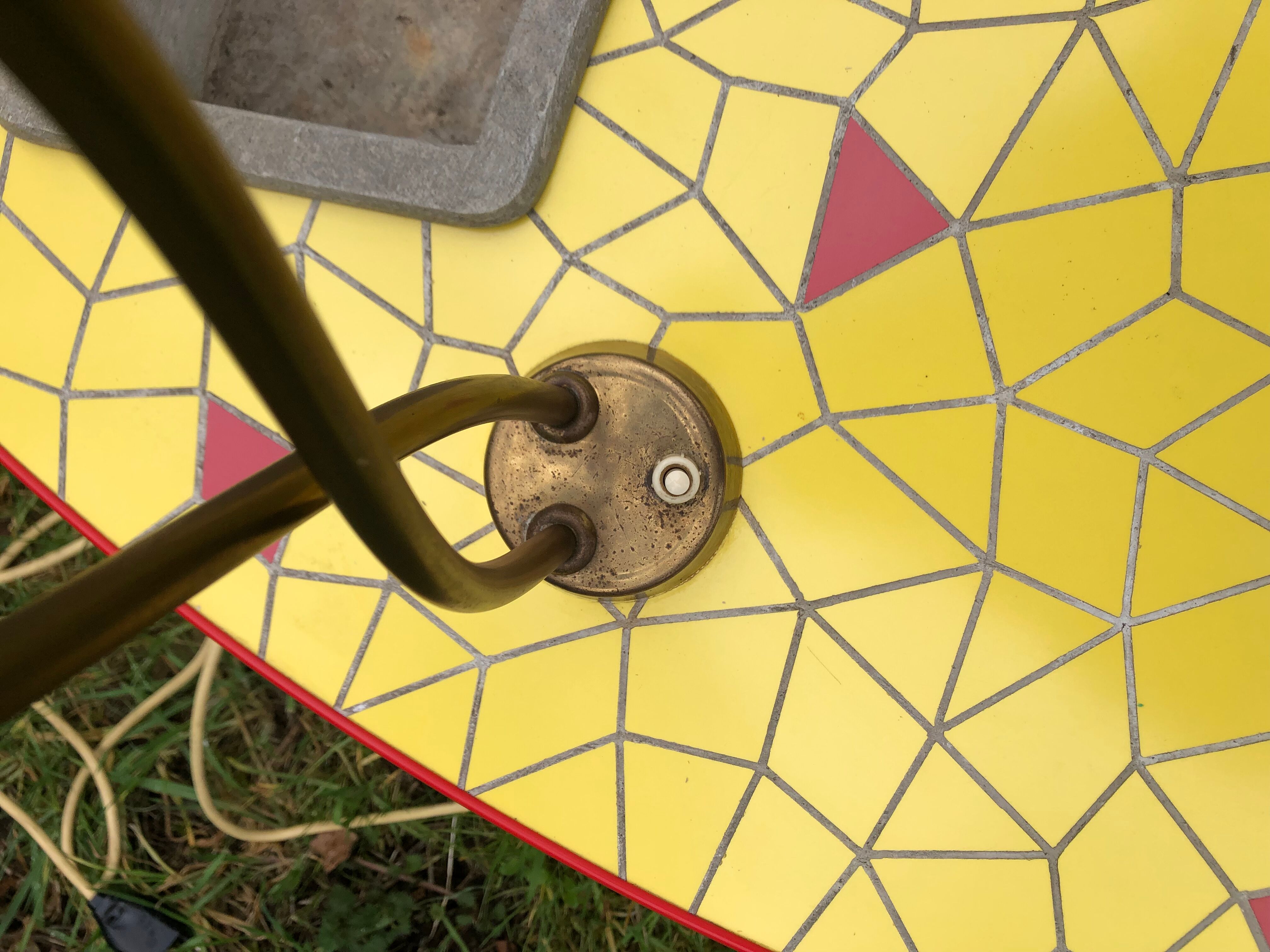 Ceramic mosaic coffee table with planter and light fixture 2 arms 60s