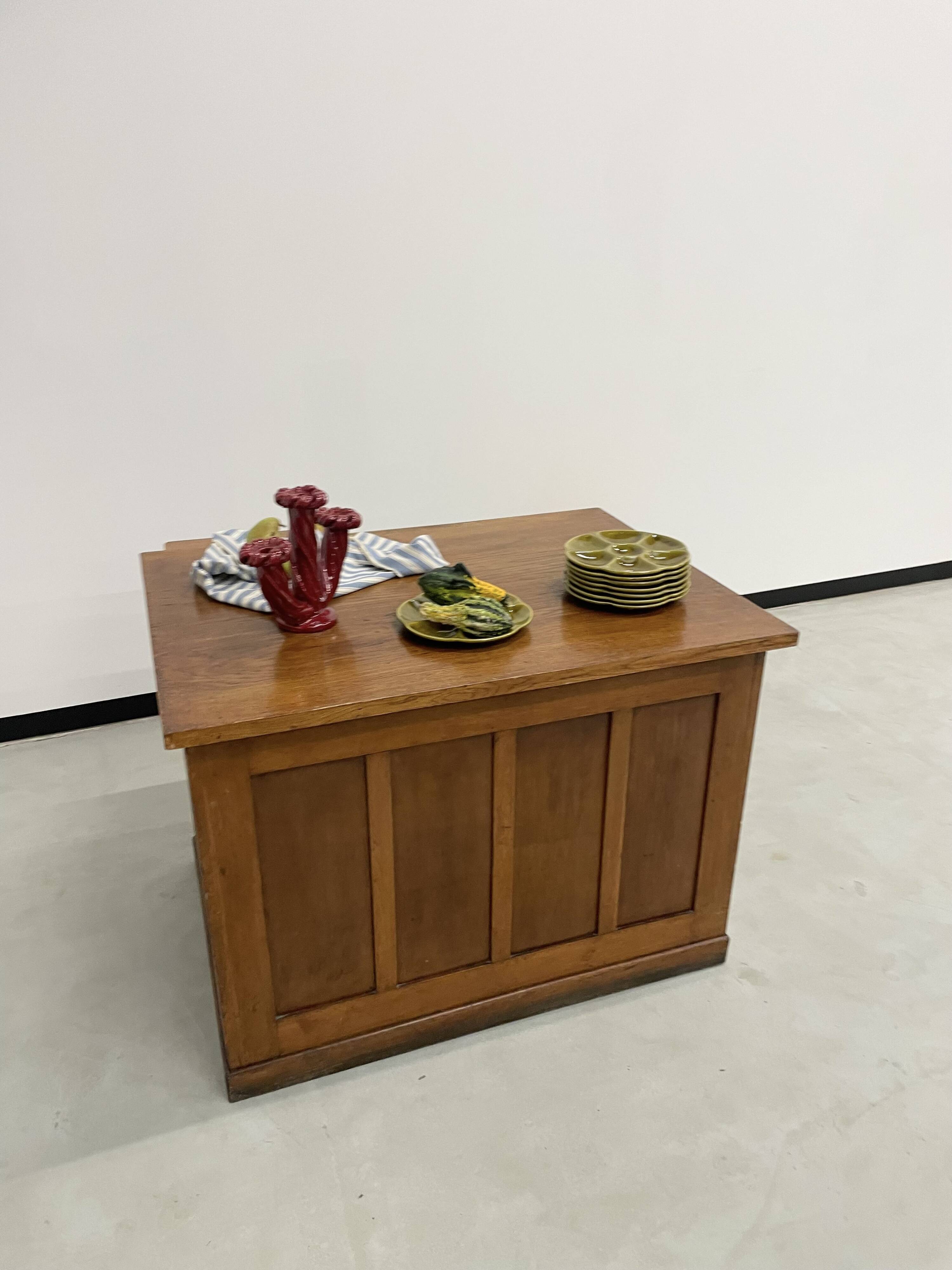 Oak and veneer counter or desk