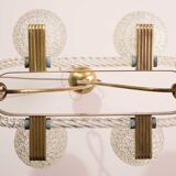Art Decò Seguso Oval Mid-Century Six- Light Murano Glass and Brass Chandeli