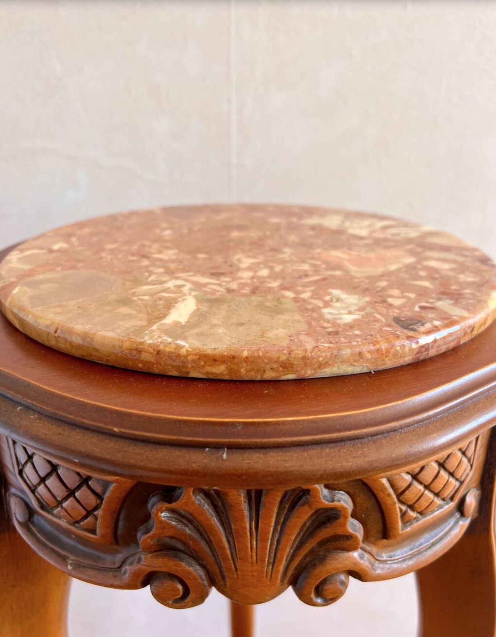 Vintage French marble plant stand, Louis XV pedestal table.